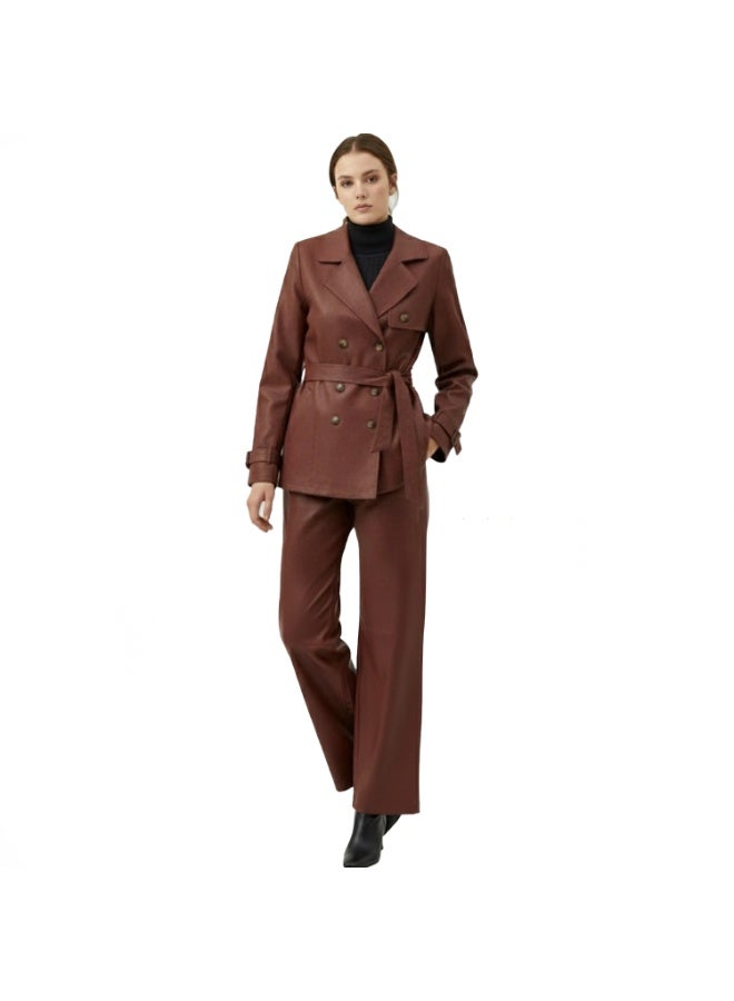 Smoky Egypt Women Gabardine Double-Breasted Jacket - Brick - Image 1